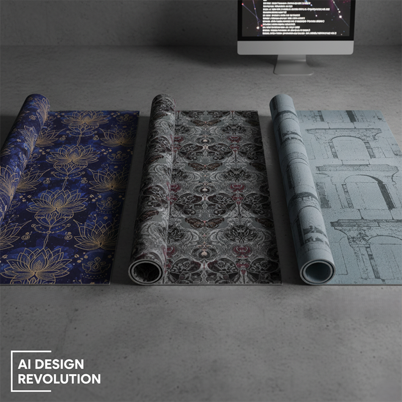 A collection of visually stunning and unique yoga mat designs generated by artificial intelligence.