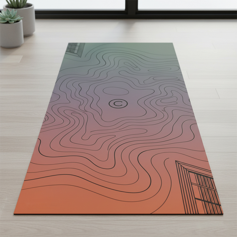 Minimalist yoga mat with a sunset gradient and topographic lines